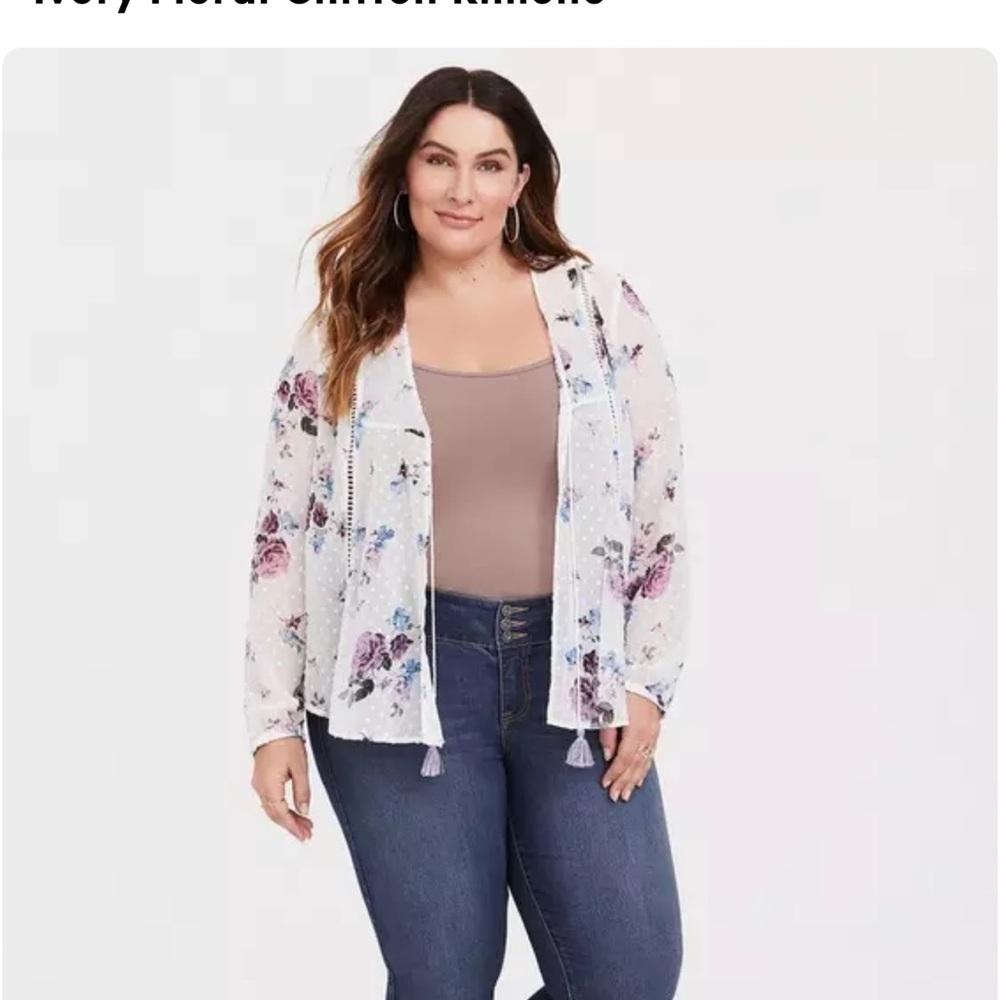 Torrid Ivory Floral Chiffon Kimono 5 Coquette Top